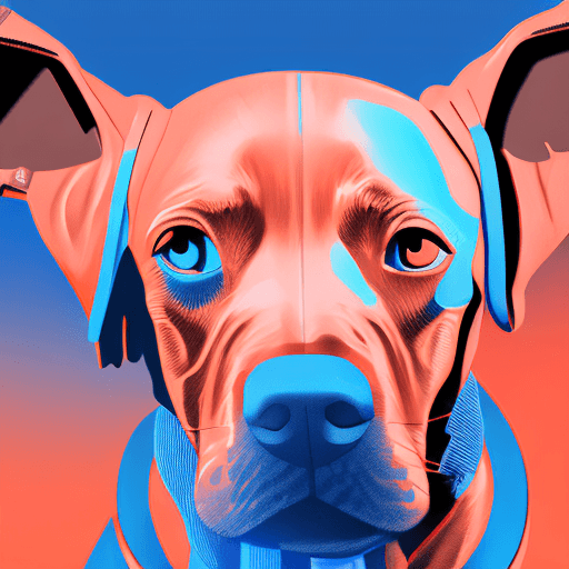 AI generated: A stylized robo-themed illustration of a vizsla dog head, seen directly from the front, in a blue gr...