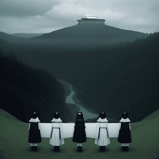 AI generated: a group of women standing on top of a lush green hillside, inspired by Ren Hang, design milk, long b...