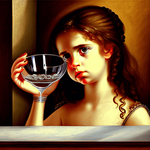 AI generated: puzzled Greek girl - empty glass.
style: baroque
