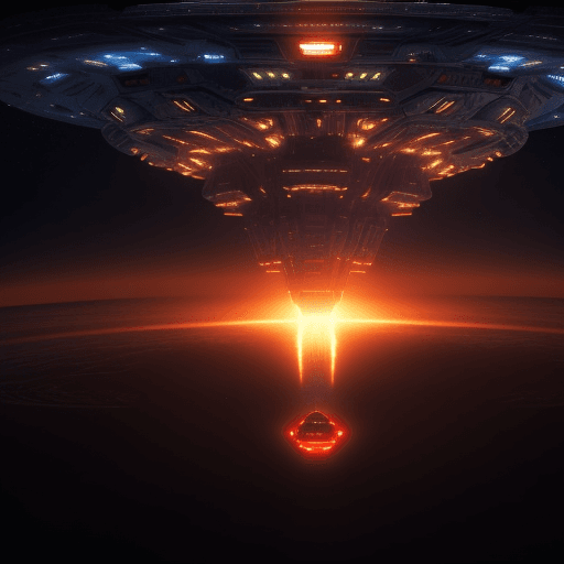 AI generated: Sublime epic cinematic view. The most giant complex mothership spaceship, with flickering warning li...
