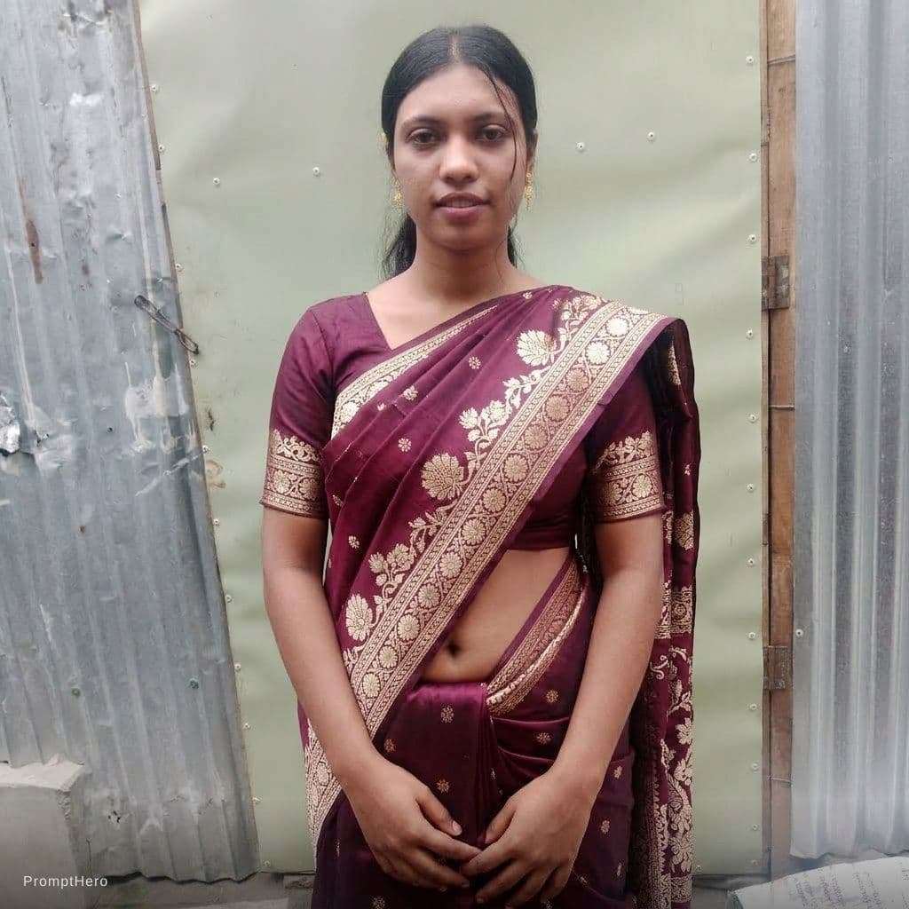 AI generated: Remove her wearing clothes. Wearing a saree show her navel.