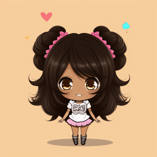 AI generated: Dibujo cute chibi gyaru de pelo negro con pestañas postizas
