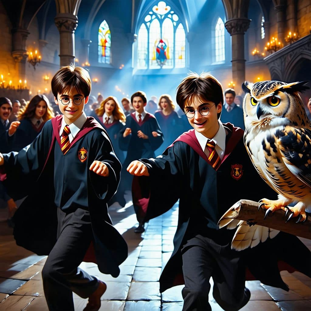 AI generated: Hyperrealistic art of Harry Potter and his friends dancing to electronic music with their friends an...