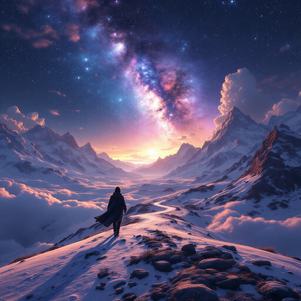 AI generated: walking on the starlight,dreamy ultra wide shot, atmospheric, hyper realistic, epic composition, cin...