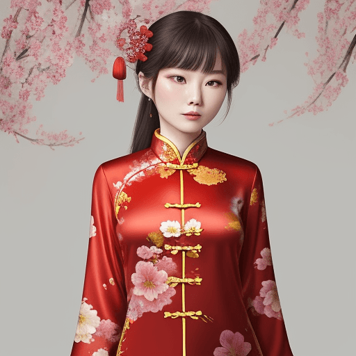 AI generated: chinese red blouse, in the style of dreamy and romantic compositions, floral explosions --ar 24:37 -...