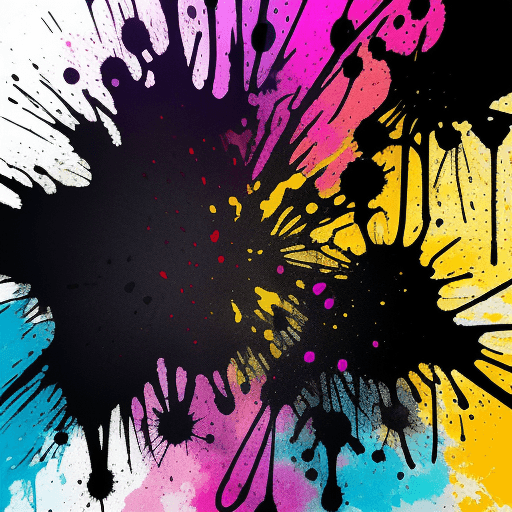 AI generated: abstract poster background, grunge splatters, colorful, ink blots and drips, 