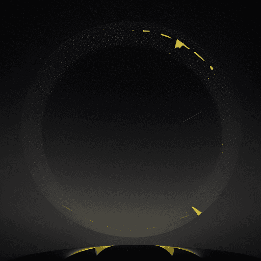 AI generated: dark sky with stars and yellow cloth tape in the form of circles. 8k. hyperreality. 3d