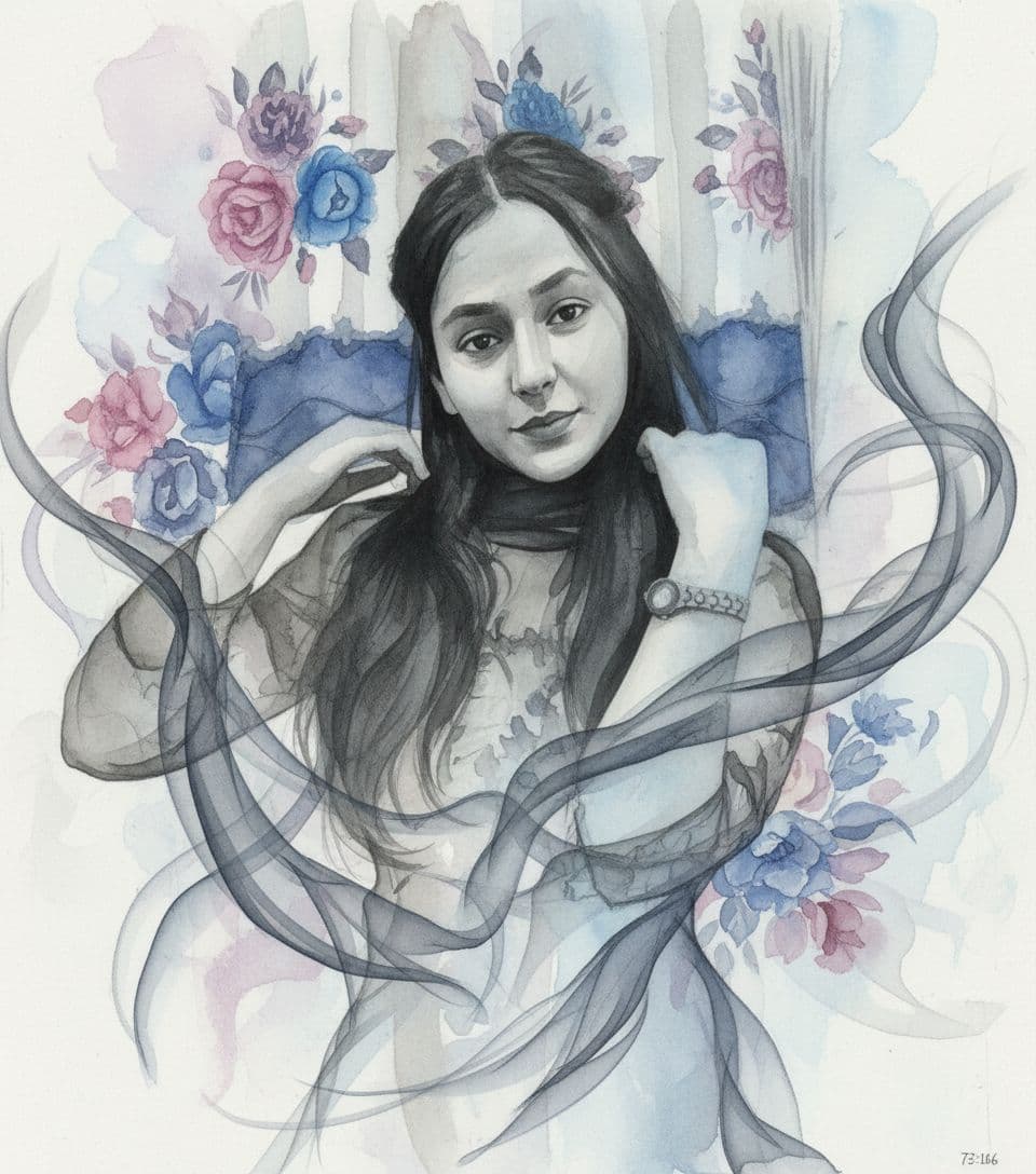 AI generated: smoke sculpture portrait of a woman, in the style of flowing fabrics, delicate ink washes, dance, ju...