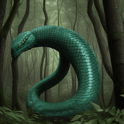 AI generated: Un homme tenant un serpent dans une forêt.