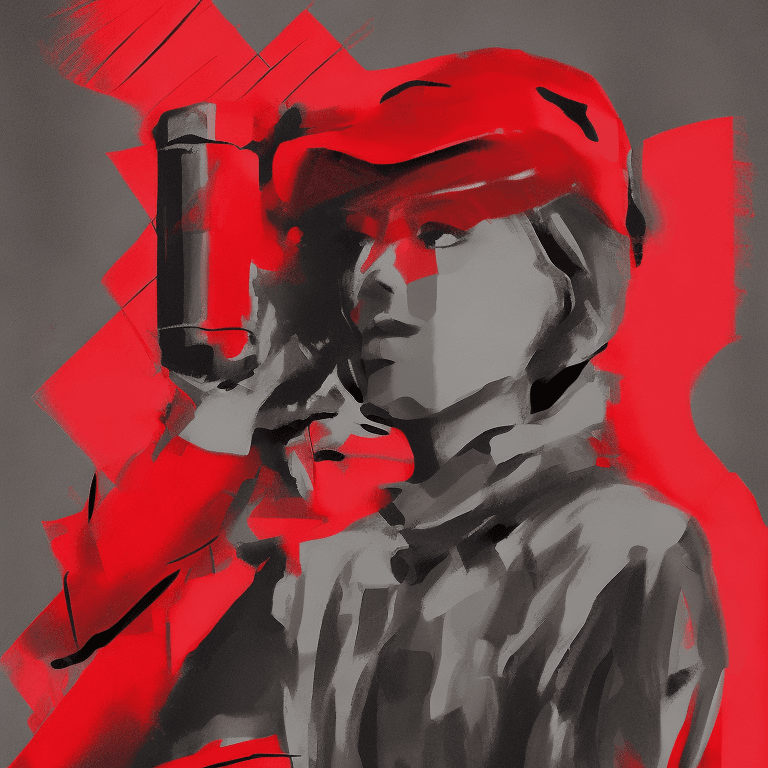AI generated: Soldier  woman, Digital painting, modern era, primary use of red and black with a monochrome subject...