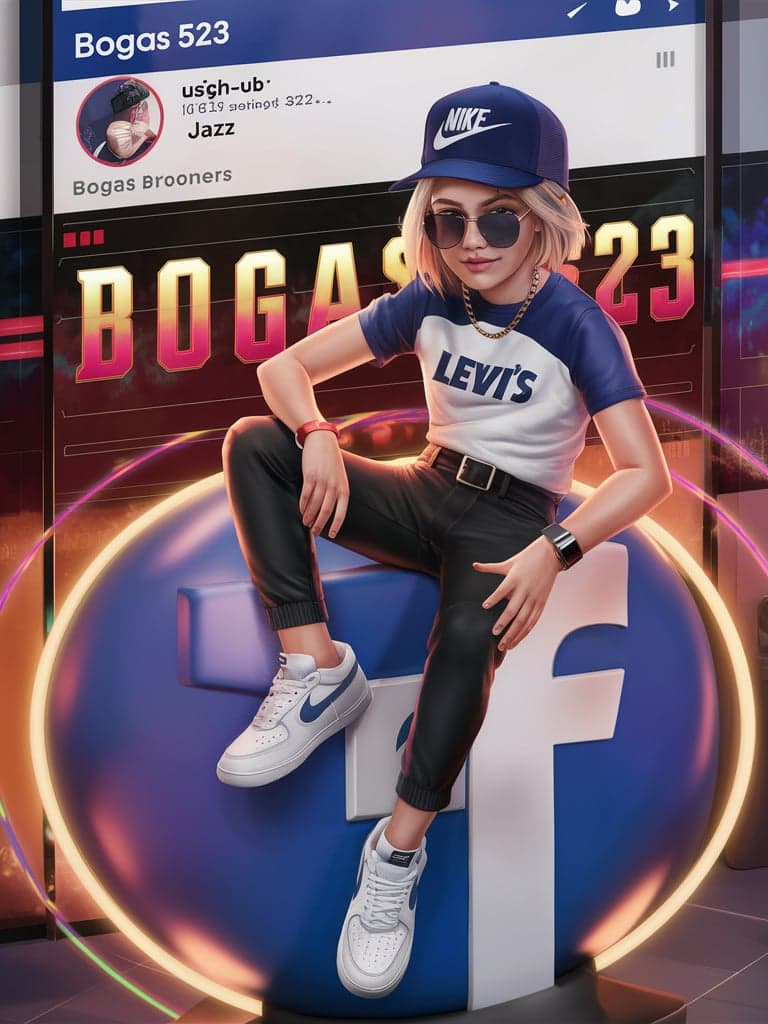 AI generated: A vibrant and dynamic 3D illustration of an 15-year-old girl, Jazz, casually posing on the iconic Fa...