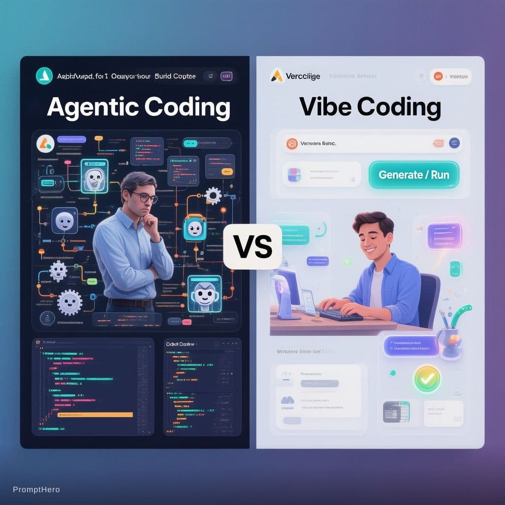 AI generated: Modern illustrated split-screen Open Graph image for a tech blog, comparison concept design. Left si...