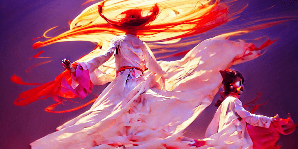 AI generated: mawlawi order whirling dervishes, sufi trance, 32 k, huge smokey, colorful swirly artstation trends,...