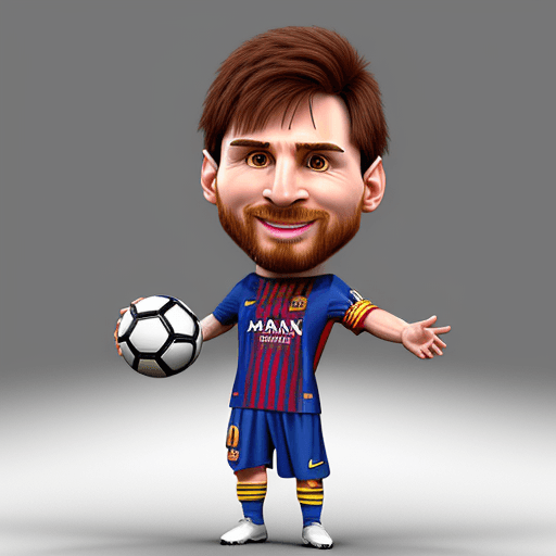 AI generated: make a 3d draw caricature style lionel messi with ball in his hand