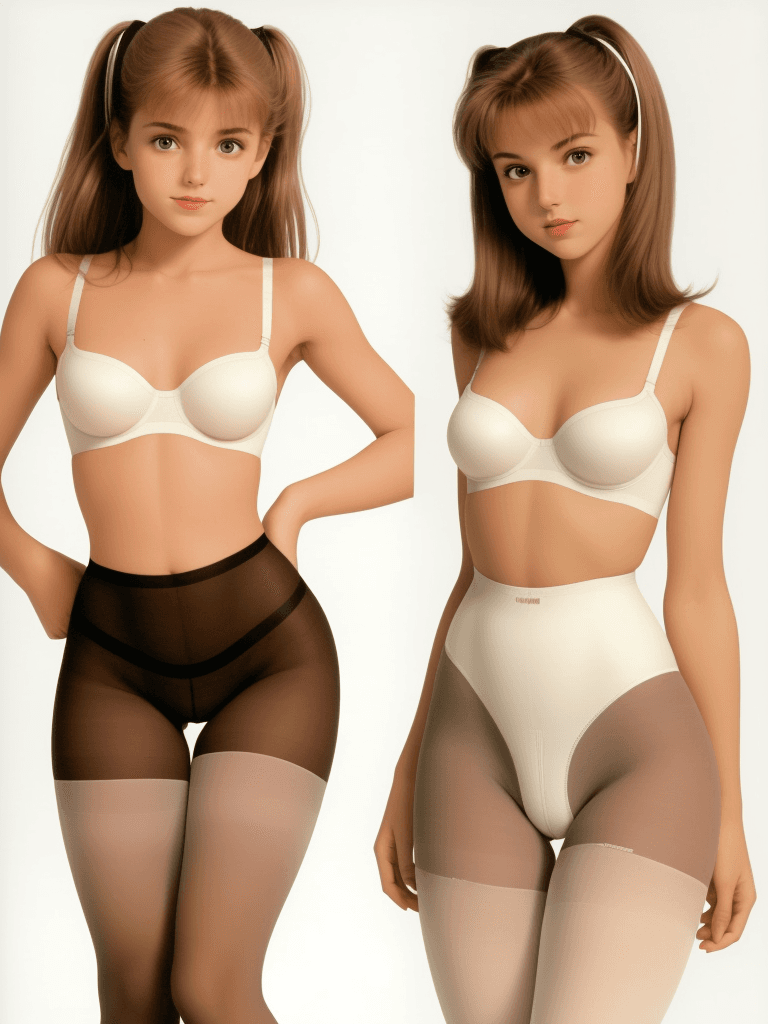 AI generated: Girl wearing a 1990s sears slimshape bodybriefer girdle over pantyhose. her pantyhose are white.