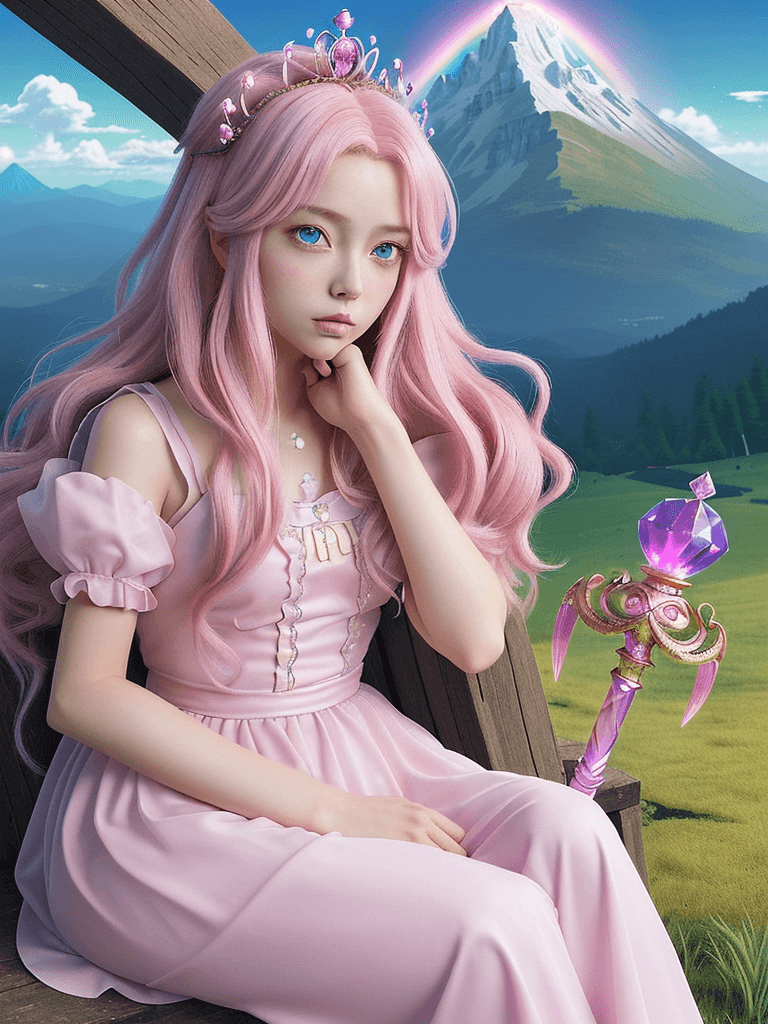 AI generated: breathtaking illustration of anime, Princess\(Terraria)\, ((pink hair girl)), long hair, scepter, on...