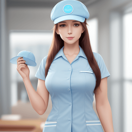 AI generated: beuatiful woman, light blue work uniform, light blue cap, 8k high resolution