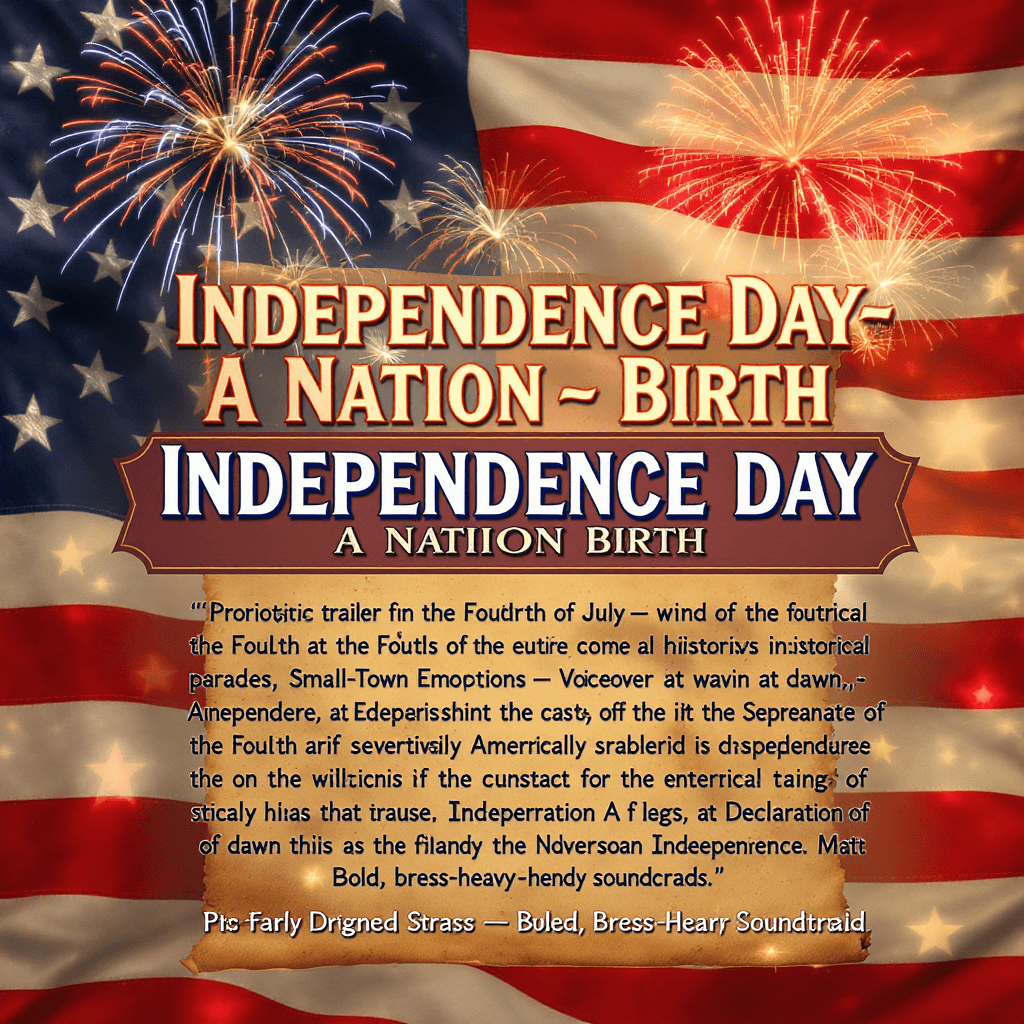AI generated: 1.	Independence Day – A Nation’s Birth
Prompt: “Patriotic trailer for the Fourth of July – firework...