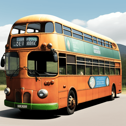 AI generated: bus shaped like a beer bottle with wheels