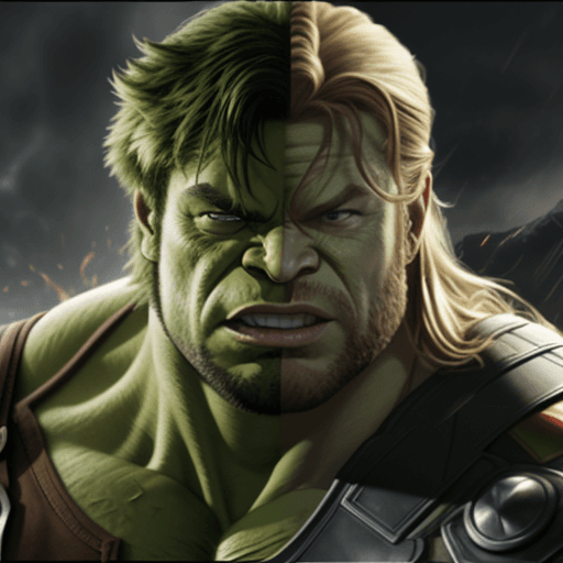 AI generated: Hulk and Thor Merge GIF
