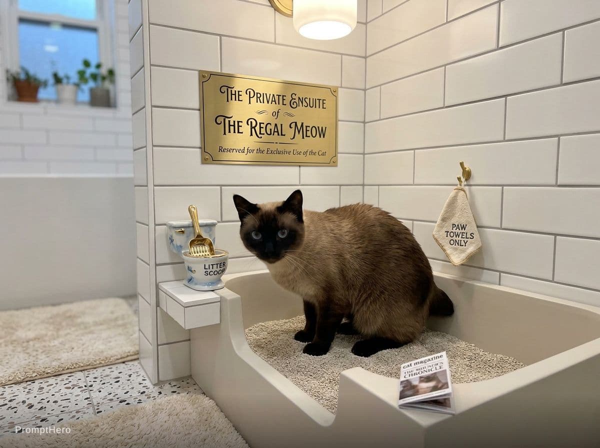 AI generated: This cat has a bathroom where it relieves itself