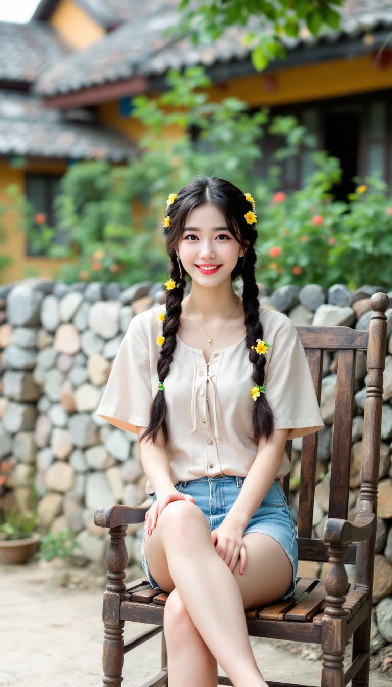 AI generated: A realistic photography style to vividly capture the details and atmosphere. An Eastern rural woman ...