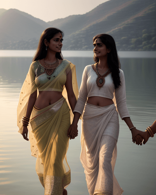 AI generated: Indian women, ultra detailed, highres, masterpiece, by_style, bf_holding_hands, Indian women holding...
