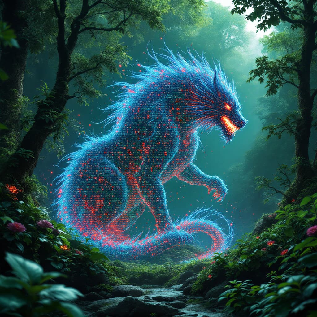 AI generated: High quality, 8K Ultra HD, a digital masterpiece depicting a powerful beast in a vibrant green envir...