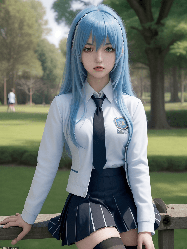 AI generated: Close portrait Megurine Luka, anime hyper realistic, pretty girl, teenager, blue light hair, stroke ...