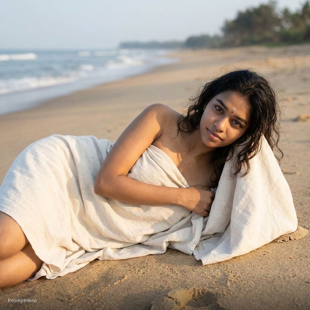 AI generated: Make her nude and Lying Background should be beach