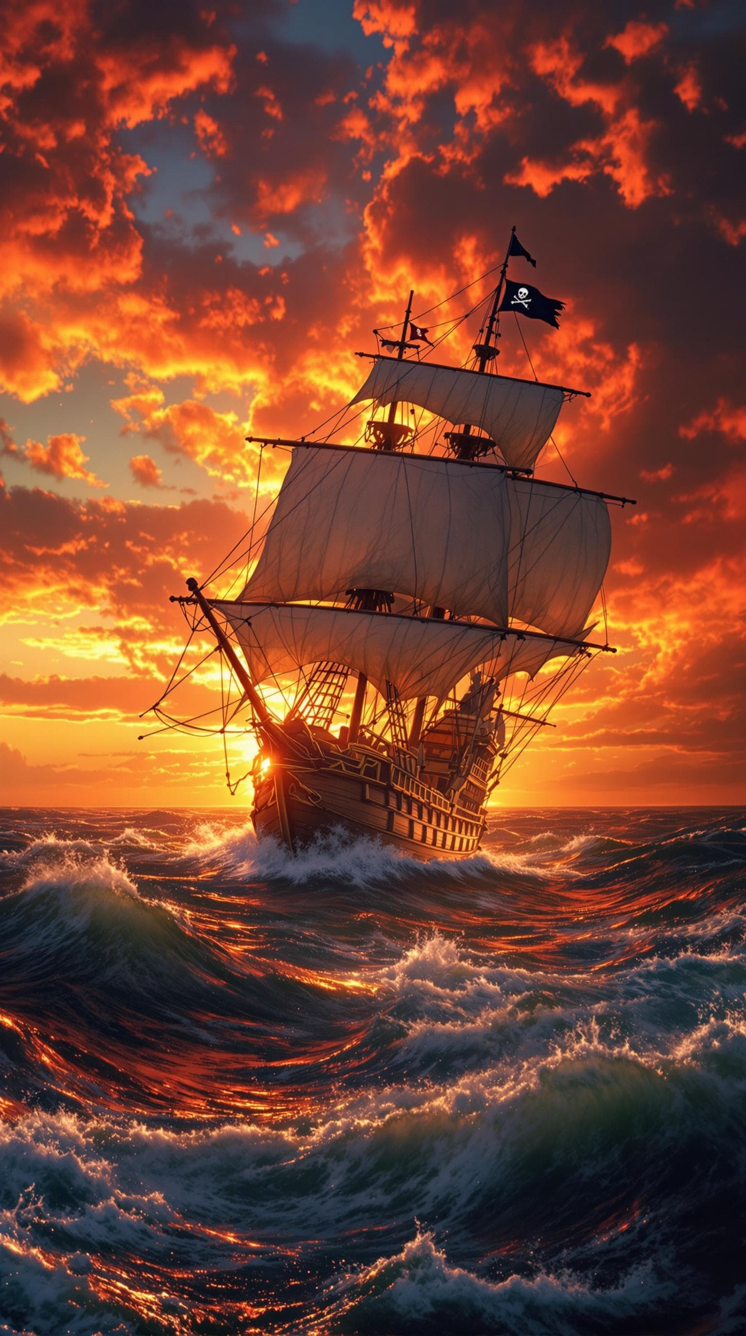 AI generated: A Pirate Ship at sea: The salty wind whips through the rigging, and the creaking of the Pirate ship’...
