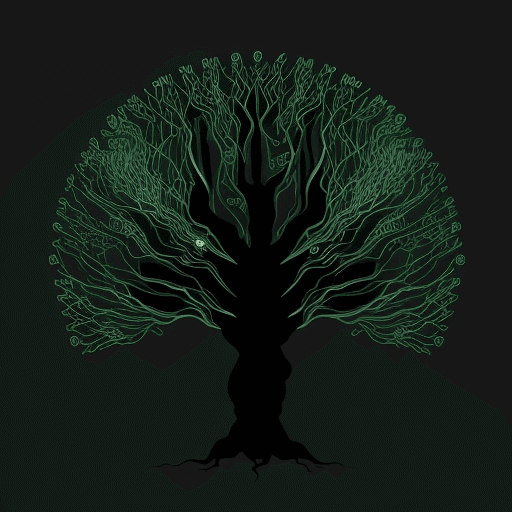 AI generated: A detailed graphic of a tree with branches that transform into circuit-like patterns, representing a...