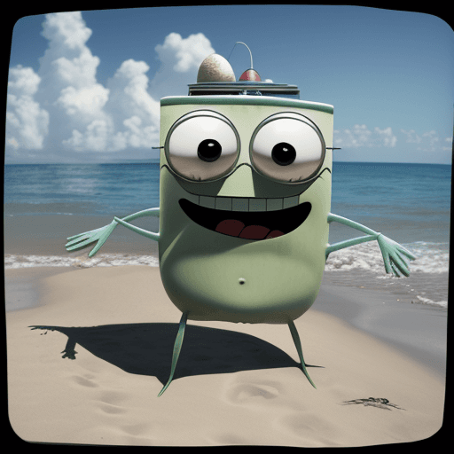 AI generated: Plankton From Spongebob SquarePants is Mad at the Beach