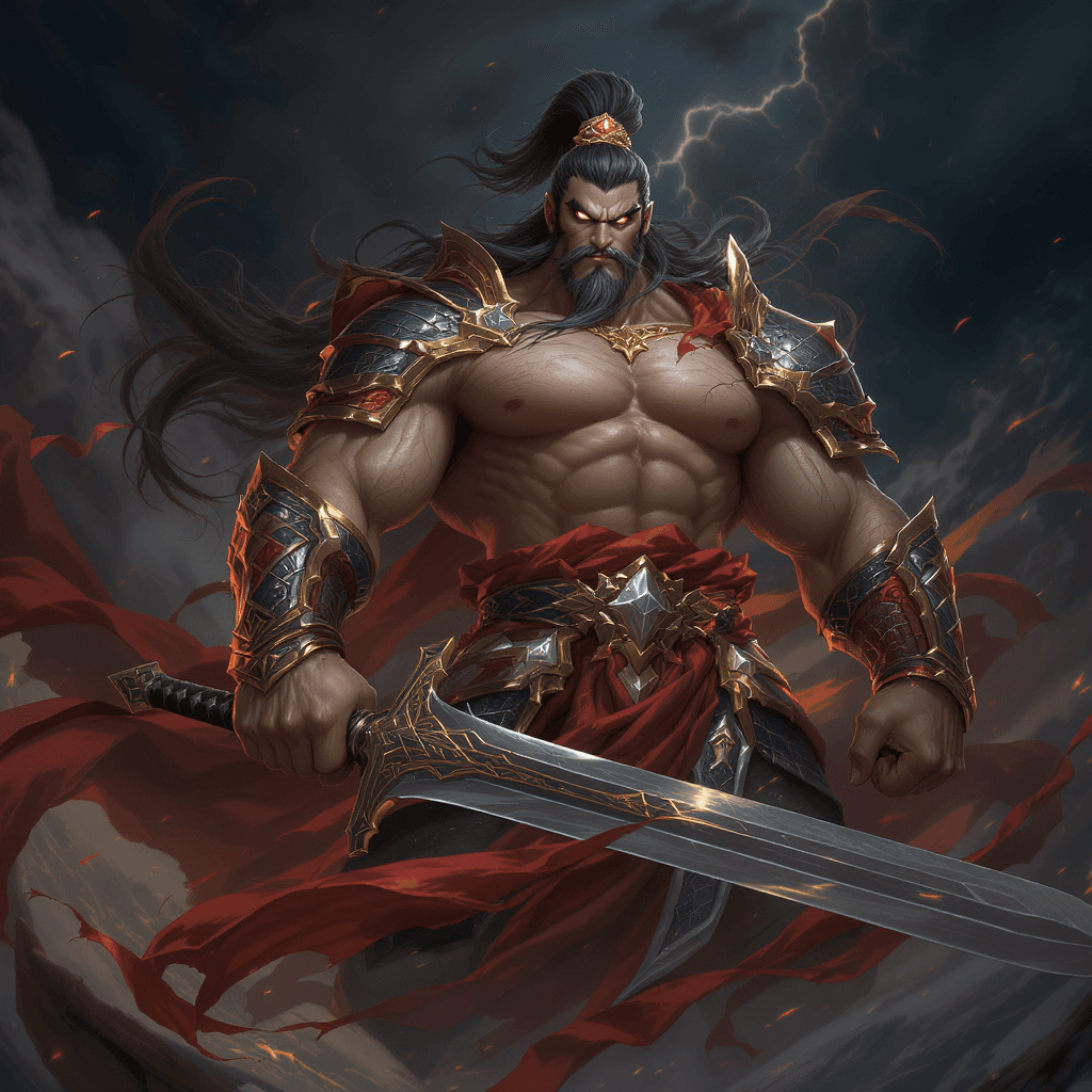 AI generated: A picture of a big warrior holding a big sword, Disney Mulan reference, เด็กสาว,ไม่ใส่เสื้อ , นมใหญ่...