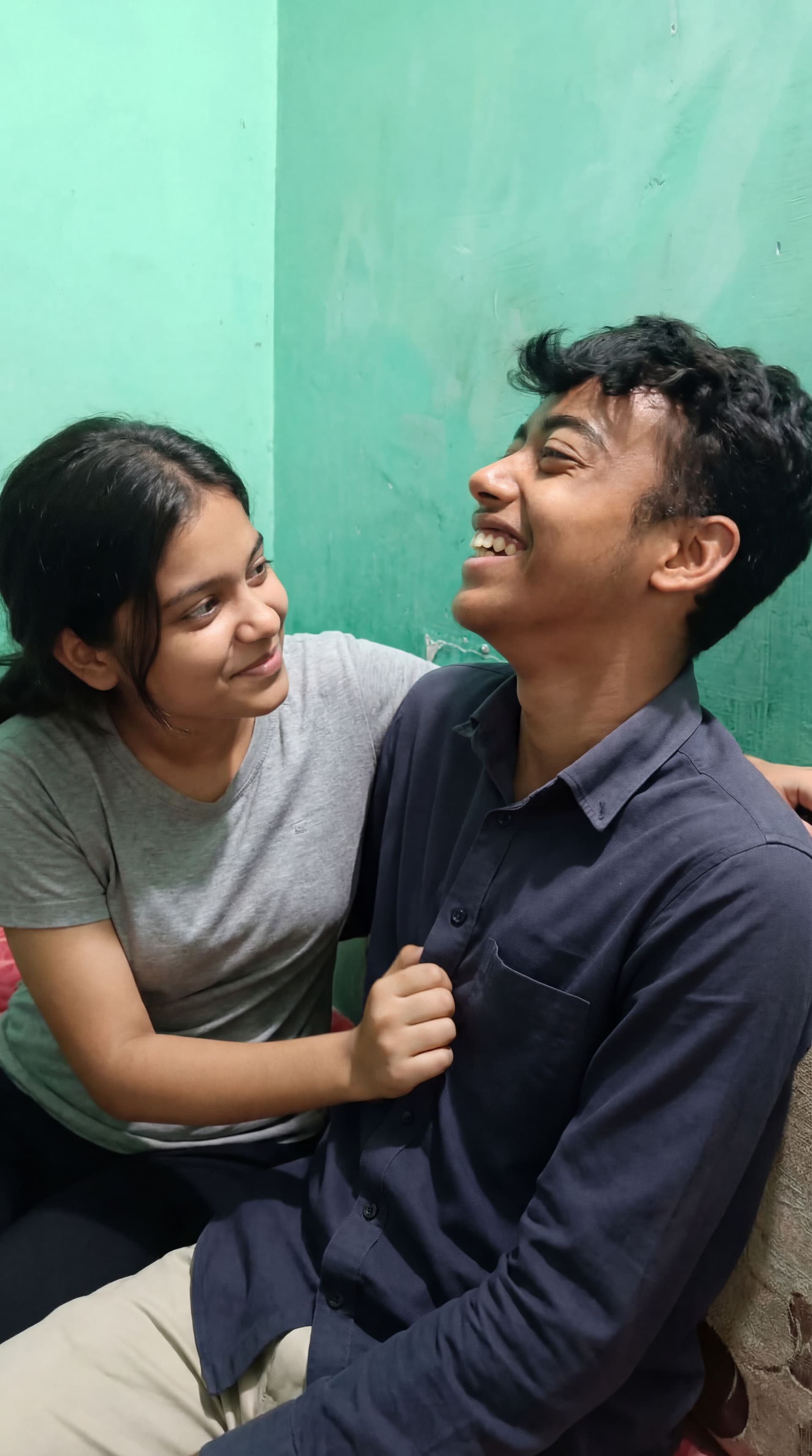 AI generated: A girl playing with a boy and making him feel pleasure 