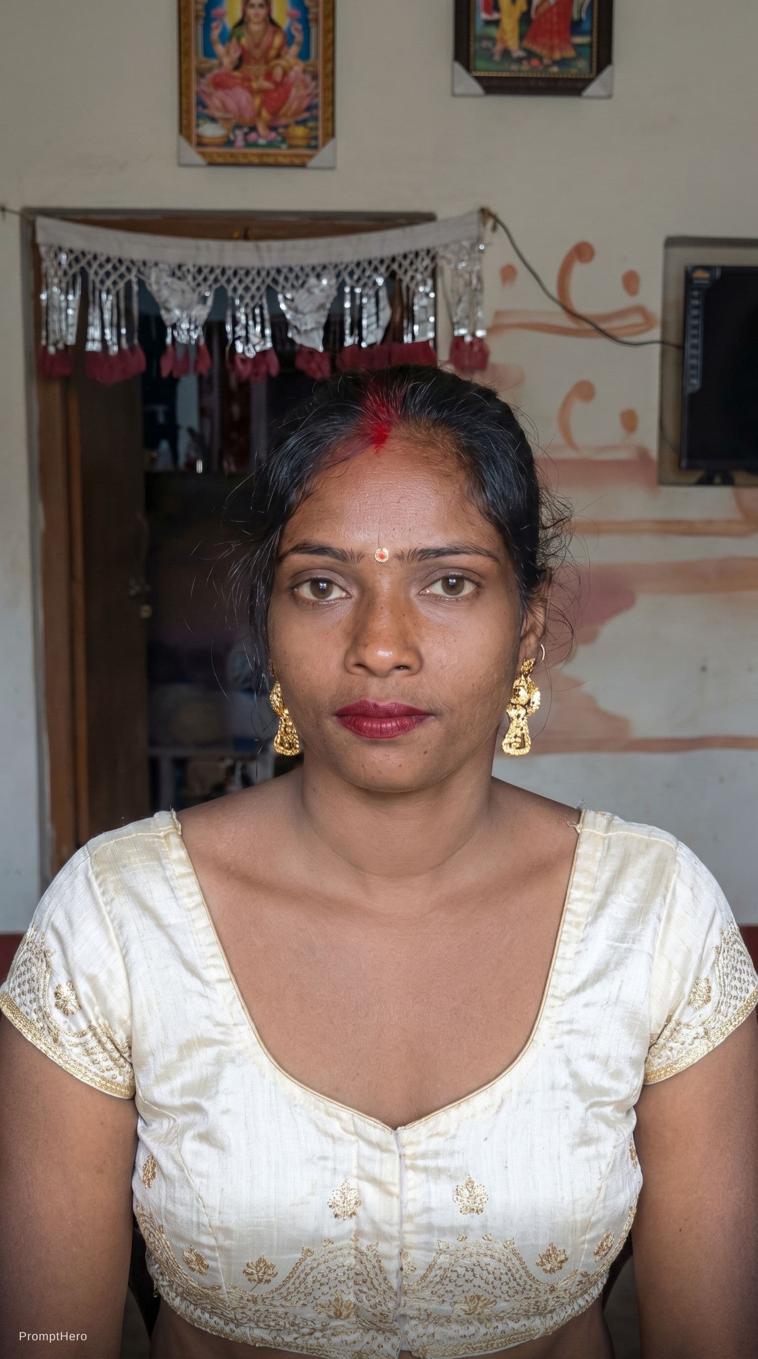 AI generated: Aunty in her blouse only 