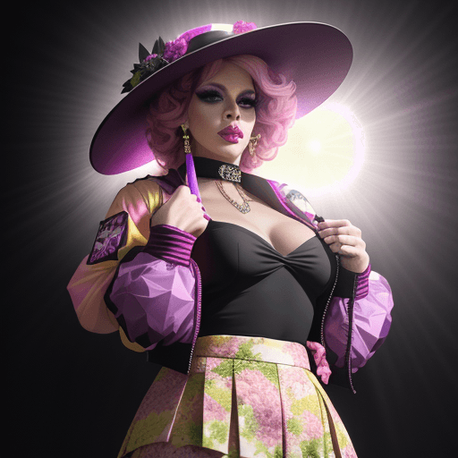 AI generated: full bodied, Drag Queen, Magenta and Fall Yellow Hydrangea colourm elaborate floral colour midi plea...