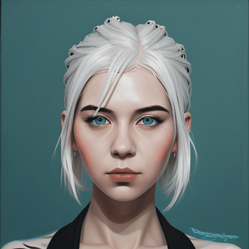 AI generated: an image of a girl with white hair, in the style of ross tran, light teal and dark orange, guido van...