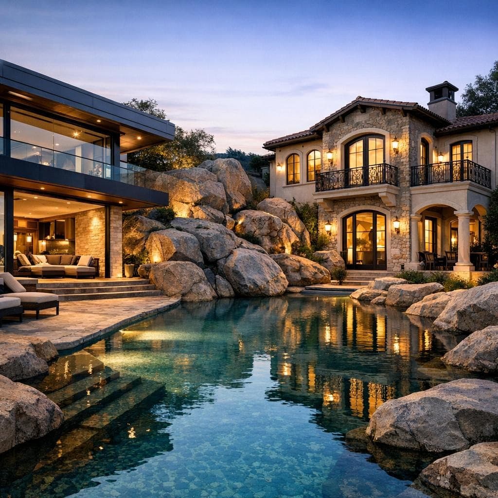 AI generated: mdjrny-v4 style,  Photography with high resolution architecture design photography of a luxury moder...