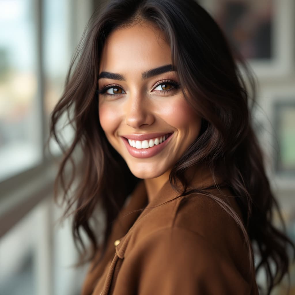 AI generated: Madison Beer smiling for a close up real Photograph.