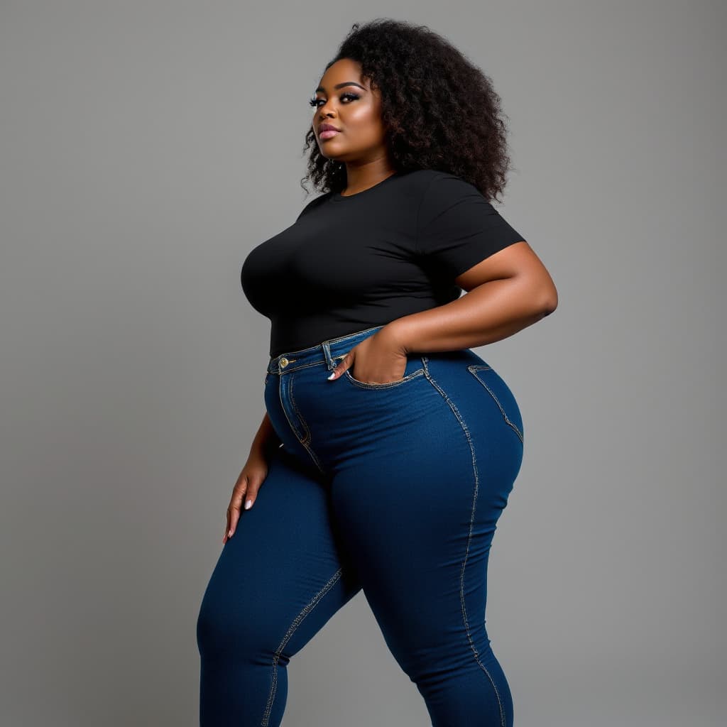 AI generated: Generate the perfect image of a beautiful black slim thick woman with wide hips wearing a mid-length...
