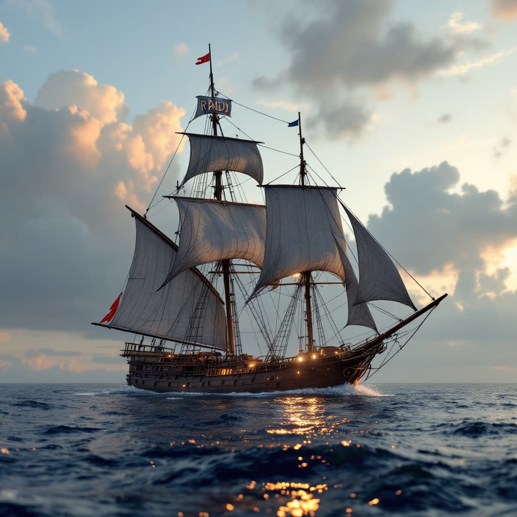 AI generated: Photo of a ultra realistic sailing ship, dramatic light, pale sA minimal logo for an architectural d...