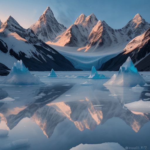 AI generated: Furkaglacier, glistening ice formations reflecting the early morning sun, surrounded by snow-capped ...
