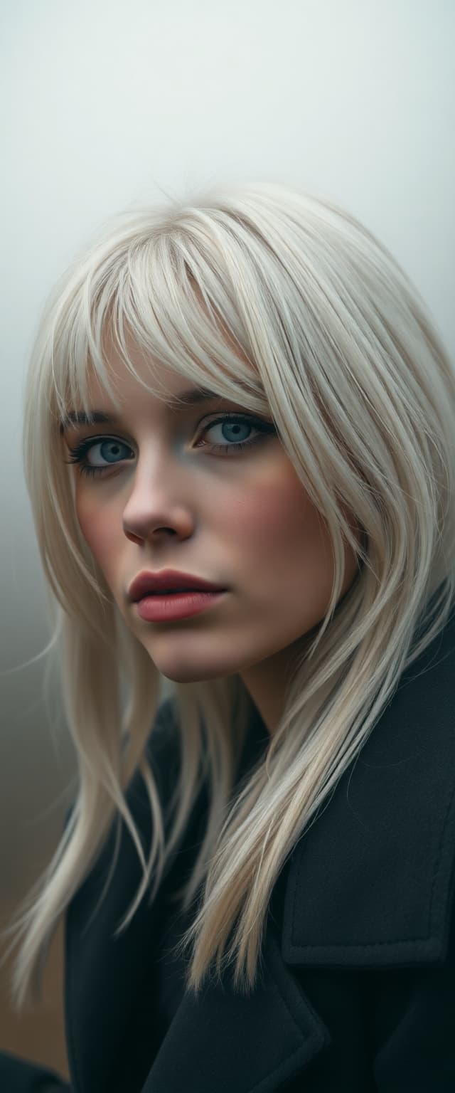 AI generated: "Fine art professional photography, ultra photorealistic, dramatic cinematic style, platinum blonde ...