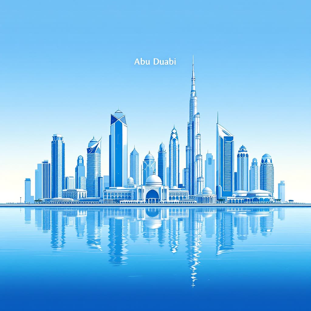 AI generated: 
"An illustration of Abu Dhabi cityscape in shades of light blue, where modern skyscrapers blend wit...