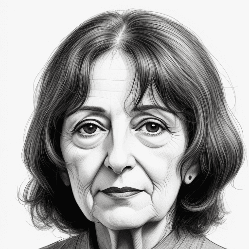 AI generated: Portrait of Spanish writer Ana María Matute, 70 yrs old, simple lines, sketch.