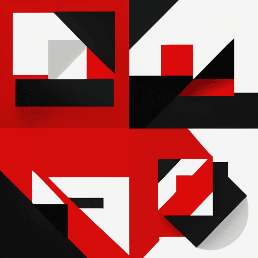 AI generated: A collage of various abstract shapes and lines, with red accents, on white paper, composition includ...