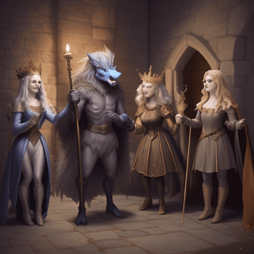 AI generated: After the show celebration is finished middle ages fairytale creatures epic eternity dungeon people