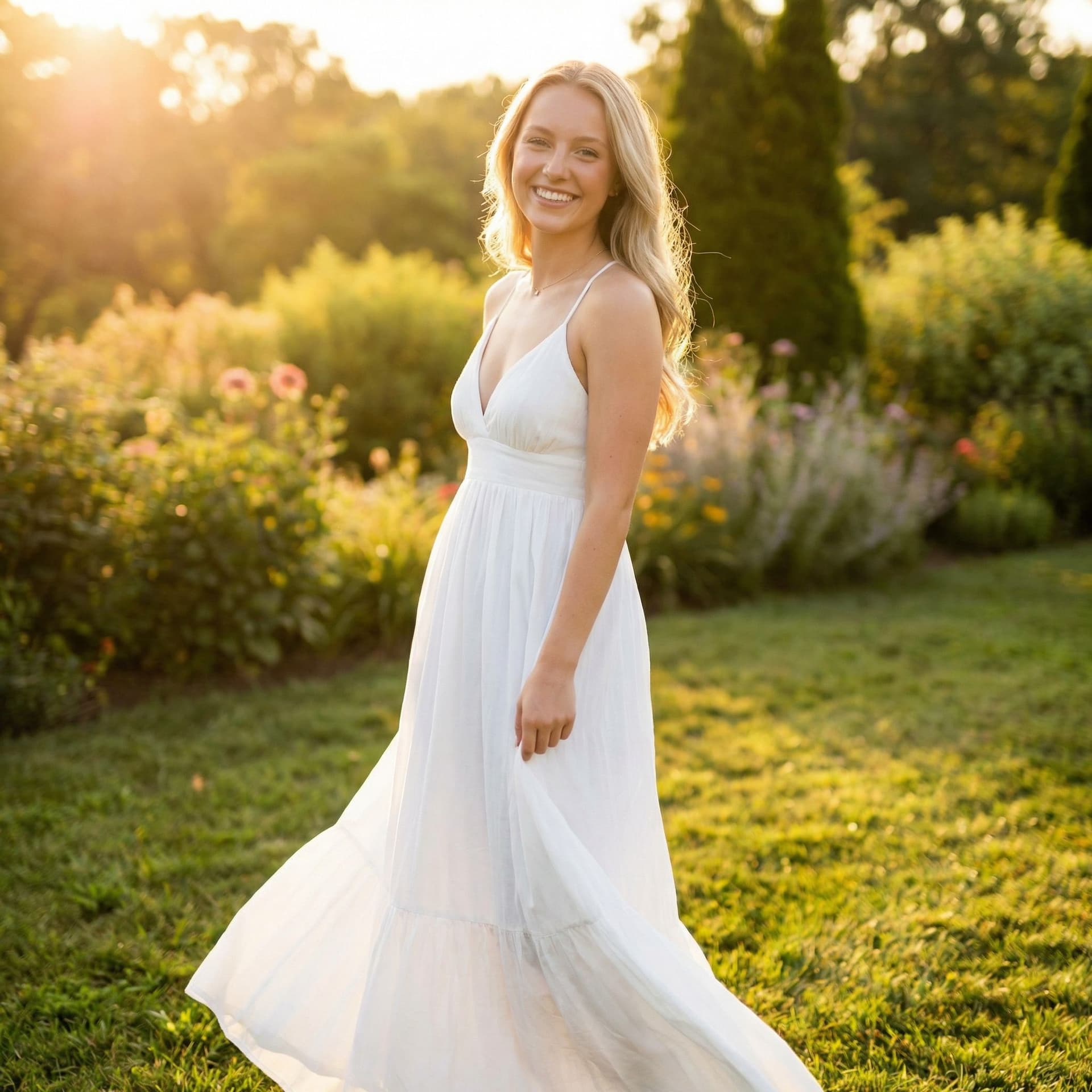 AI generated: A young beautiful girl very fair glowing skin and showing full body 
