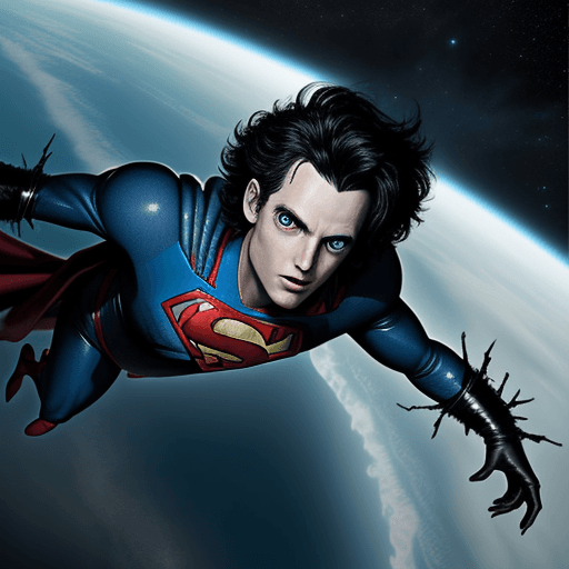 AI generated: edward scissorhands superman flying in outer space